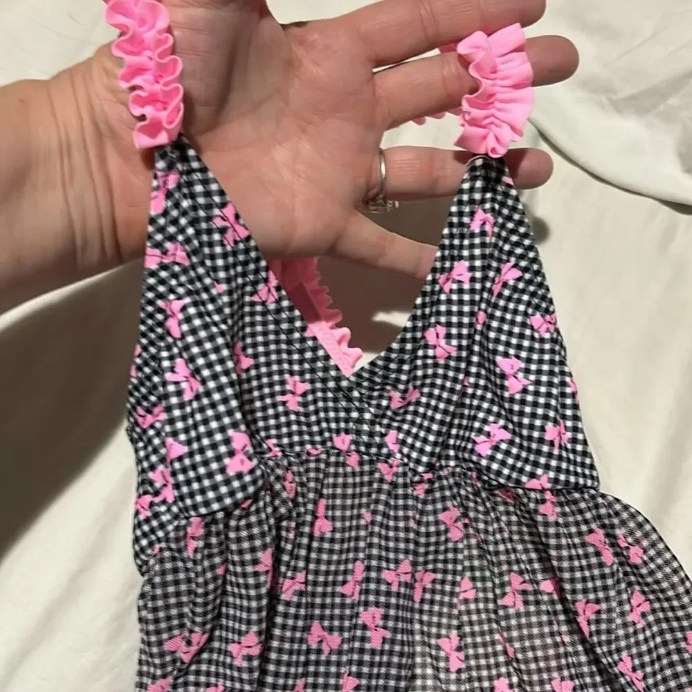 Hula Star 6/6x black white houndstooth pink bow accent cover up nwt perfect